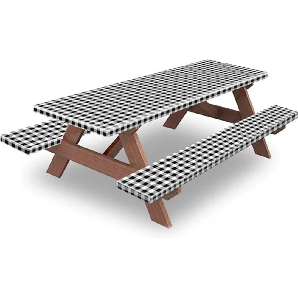 Picnic Table and Bench Fitted Tablecloth Cover, 3-Piece Set, Flannel Backing